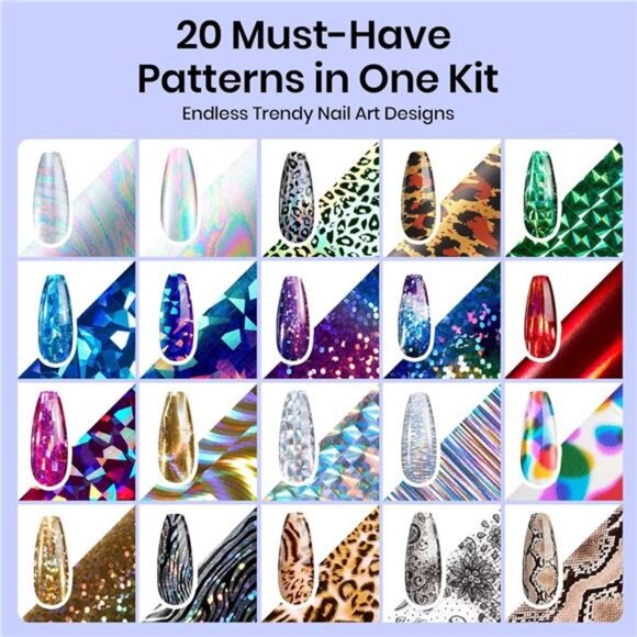 Beetles Nail Foil Art Kit, 20 Pcs Nail Foils Transfer with 30ml Nail Foil Glue - Picture 2 of 7